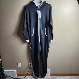 Gray Hooded Jumpsuit with White Accents